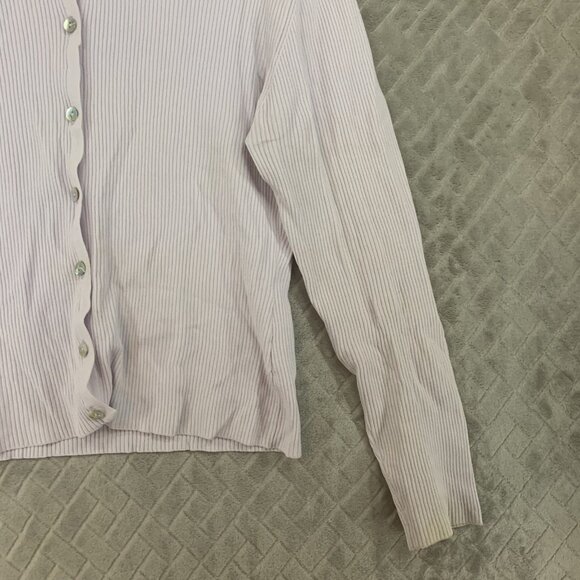 Jessica Ash Womens L Top White Cardigan Mother of Pearl Buttons Rib Knit Fitted - Picture 4 of 16